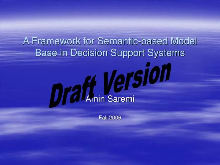 a framework for semantic based model base in decision support systems