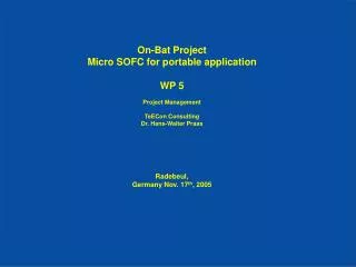 On-Bat Project Micro SOFC for portable application WP 5 Project Management TeECon Consulting
