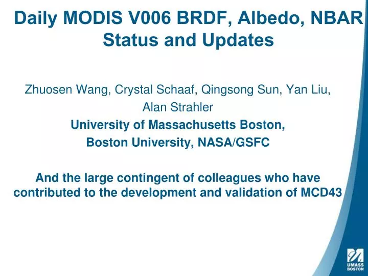 daily modis v006 brdf albedo nbar status and updates