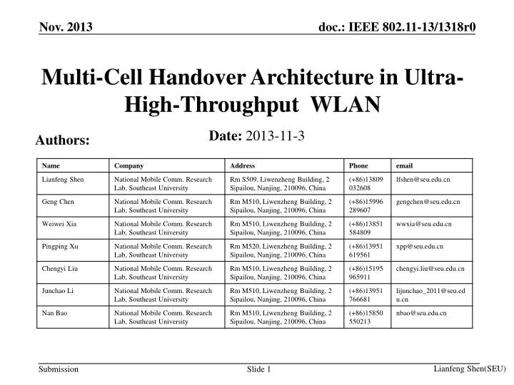 multi cell handover architecture in ultra high throughput wlan