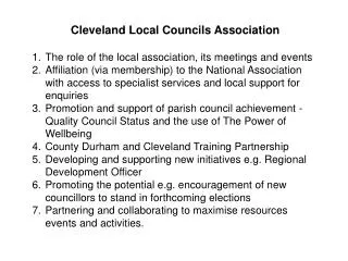 Cleveland Local Councils Association The role of the local association, its meetings and events