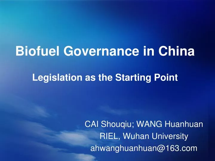 biofuel governance in china legislation as the starting point