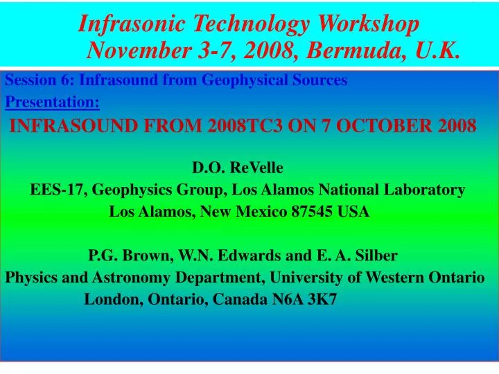 infrasonic technology workshop november 3 7 2008 bermuda u k