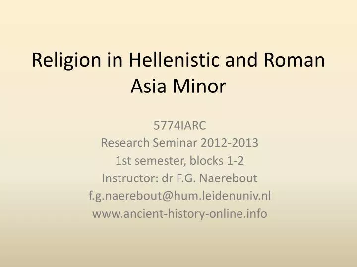 religion in hellenistic and roman asia minor