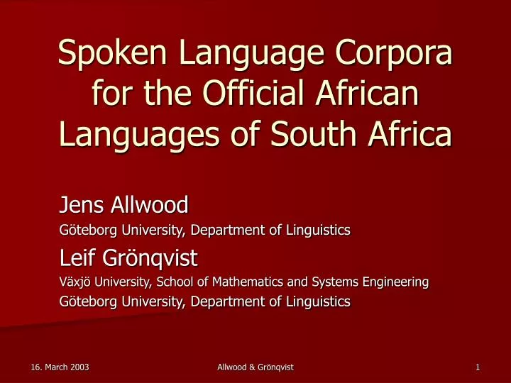 spoken language corpora for the official african languages of south africa