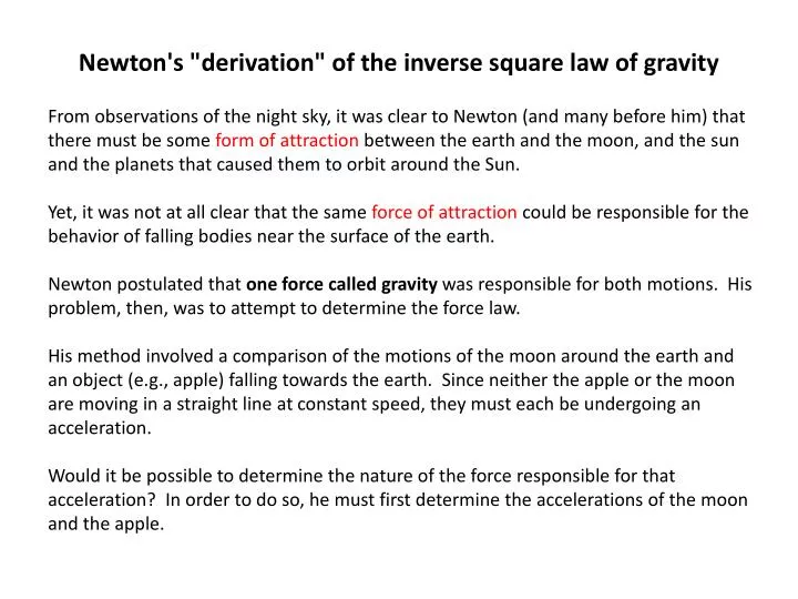 newton s derivation of the inverse square law of gravity