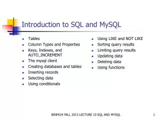 Introduction to SQL and MySQL