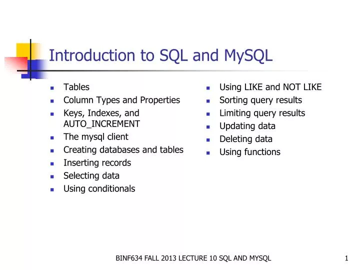 introduction to sql and mysql