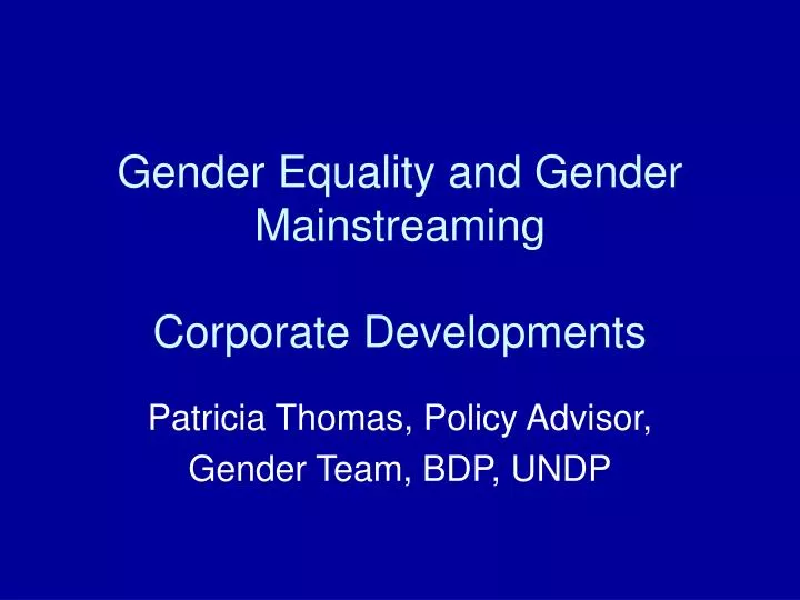 gender equality and gender mainstreaming corporate developments