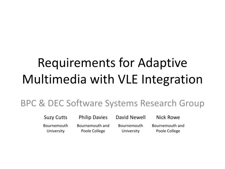 requirements for adaptive multimedia with vle integration