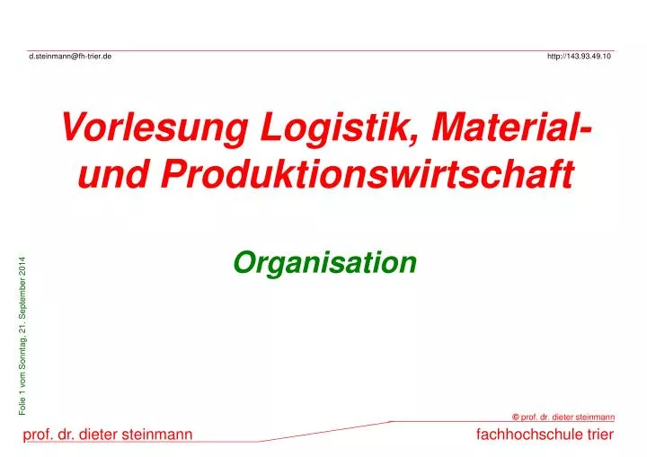 vorlesung logistik material und produktionswirtschaft organisation