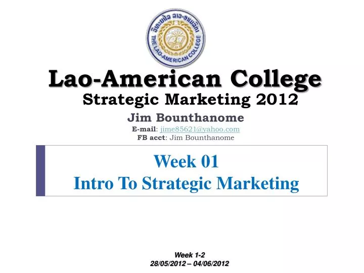 week 01 intro to strategic marketing
