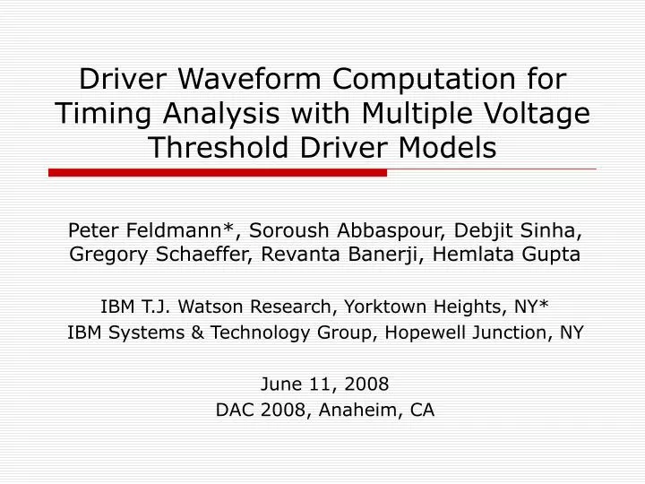 driver waveform computation for timing analysis with multiple voltage threshold driver models
