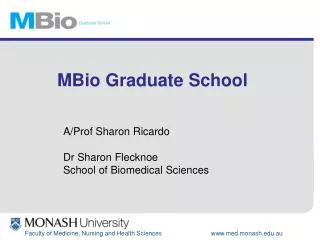 A/Prof Sharon Ricardo Dr Sharon Flecknoe School of Biomedical Sciences
