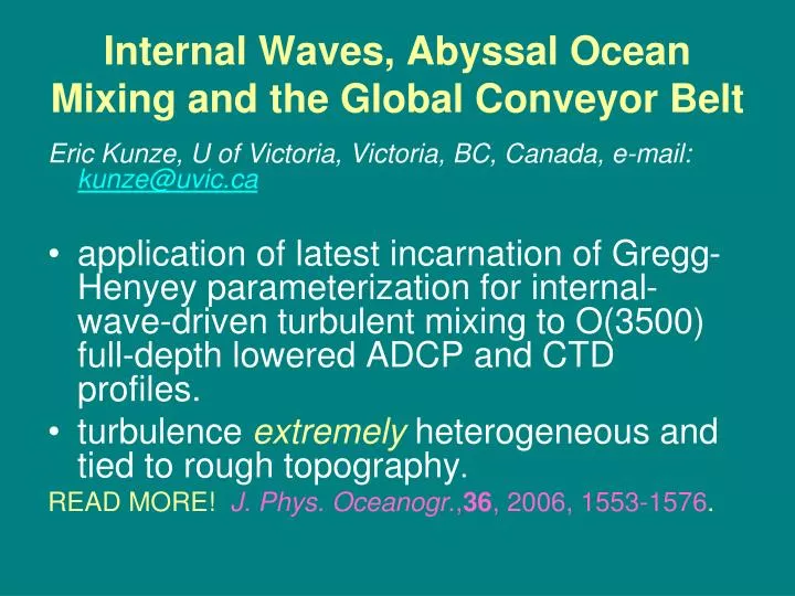 internal waves abyssal ocean mixing and the global conveyor belt