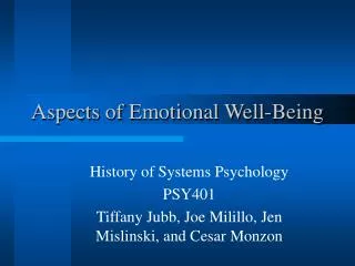 Aspects of Emotional Well-Being