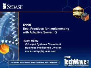 E110 Best Practices for Implementing with Adaptive Server IQ