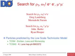 Search for ? T , ? T ! e + e - , ? + ? -