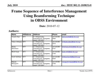 Frame Sequence of Interference Management Using Beamforming Technique in OBSS Environment