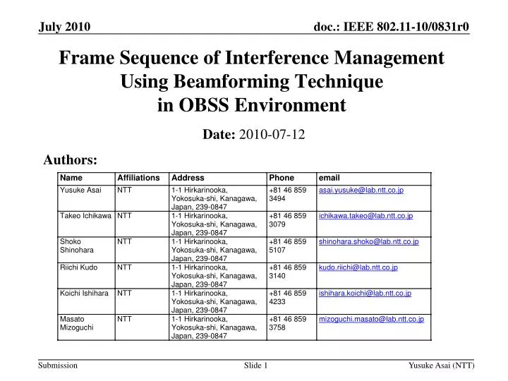 frame sequence of interference management using beamforming technique in obss environment
