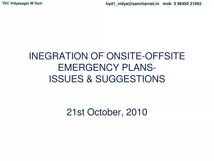 inegration of onsite offsite emergency plans issues suggestions