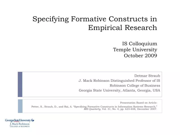 specifying formative constructs in empirical research is colloquium temple university october 2009