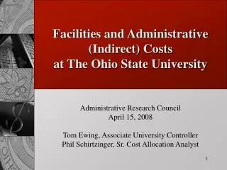 Facilities and Administrative (Indirect) Costs at The Ohio State University