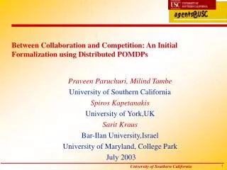 Between Collaboration and Competition: An Initial Formalization using Distributed POMDPs