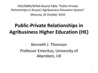 Public-Private Relationships in Agribusiness Higher Education (HE)