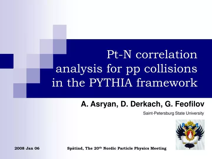 pt n correlation analysis for pp collisions in the pythia framework