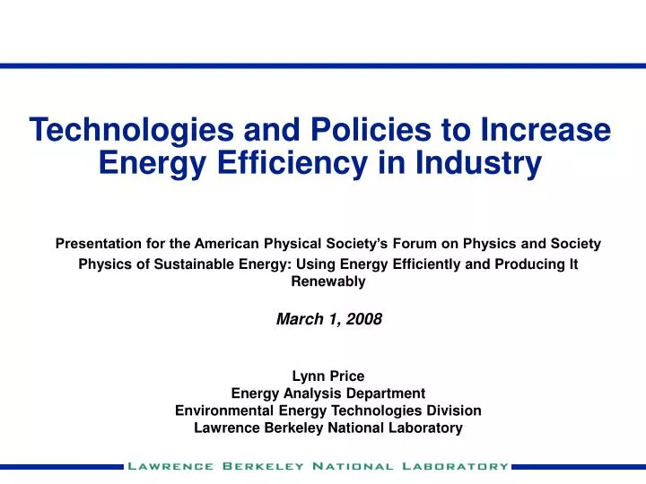 technologies and policies to increase energy efficiency in industry