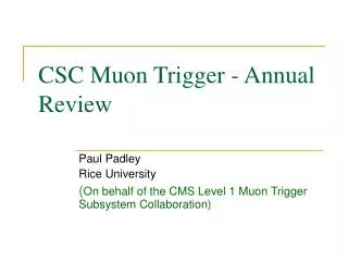 CSC Muon Trigger - Annual Review