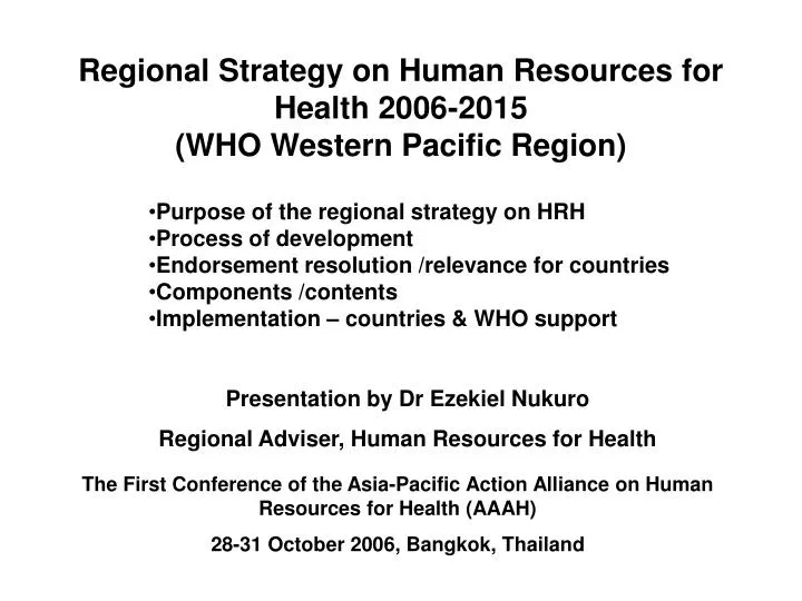 regional strategy on human resources for health 2006 2015 who western pacific region