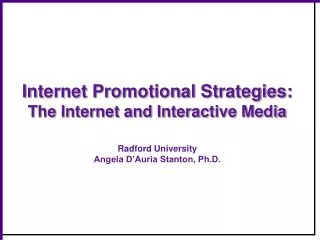 Internet Promotional Strategies: The Internet and Interactive Media Radford University