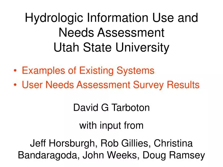 hydrologic information use and needs assessment utah state university