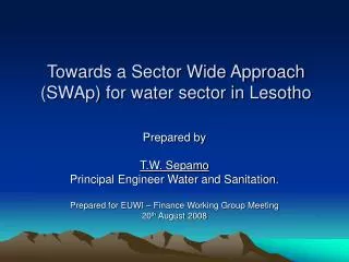 Towards a Sector Wide Approach (SWAp) for water sector in Lesotho