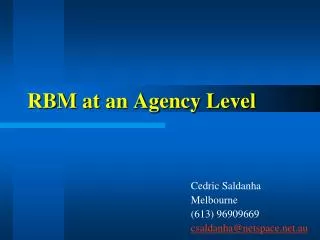 RBM at an Agency Level