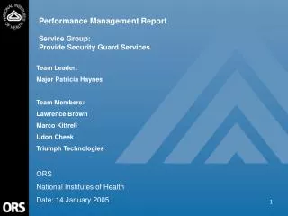 Performance Management Report Service Group: Provide Security Guard Services