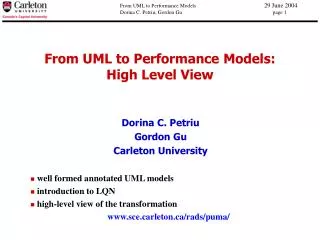 From UML to Performance Models: High Level View