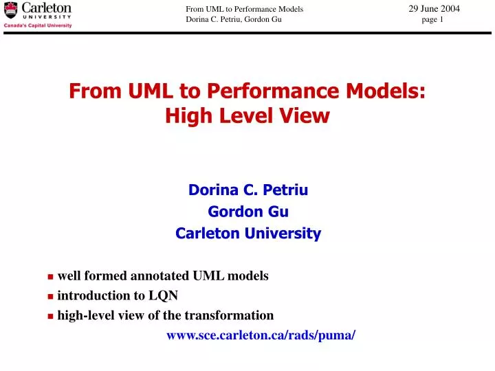 from uml to performance models high level view