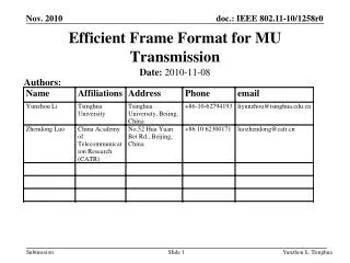 efficient frame format for mu transmission