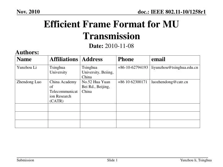 efficient frame format for mu transmission