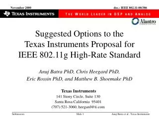 Suggested Options to the Texas Instruments Proposal for IEEE 802.11g High-Rate Standard