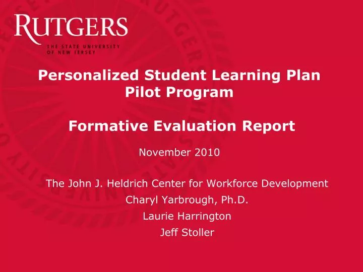 personalized student learning plan pilot program formative evaluation report november 2010