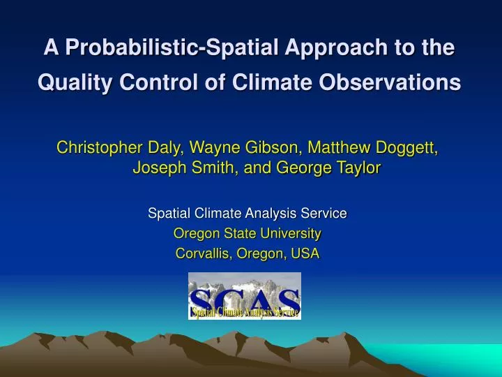 a probabilistic spatial approach to the quality control of climate observations