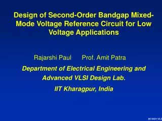 Design of Second-Order Bandgap Mixed-Mode Voltage Reference Circuit for Low Voltage Applications