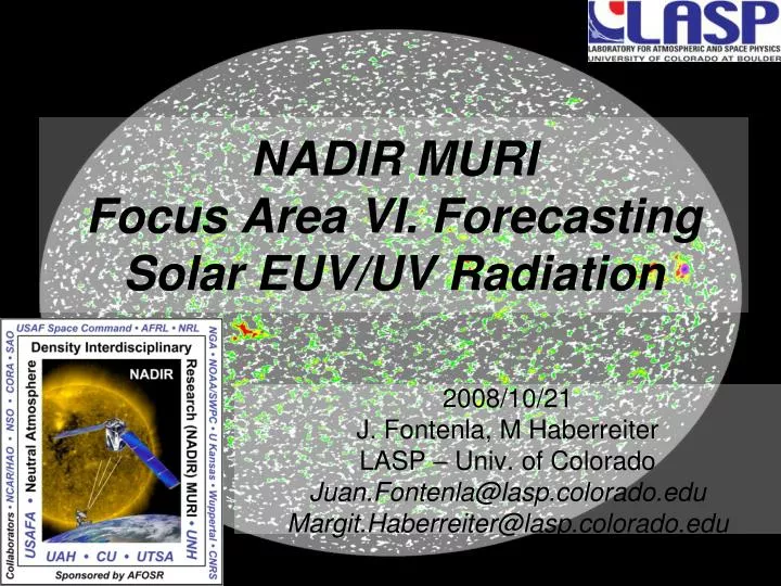 nadir muri focus area vi forecasting solar euv uv radiation