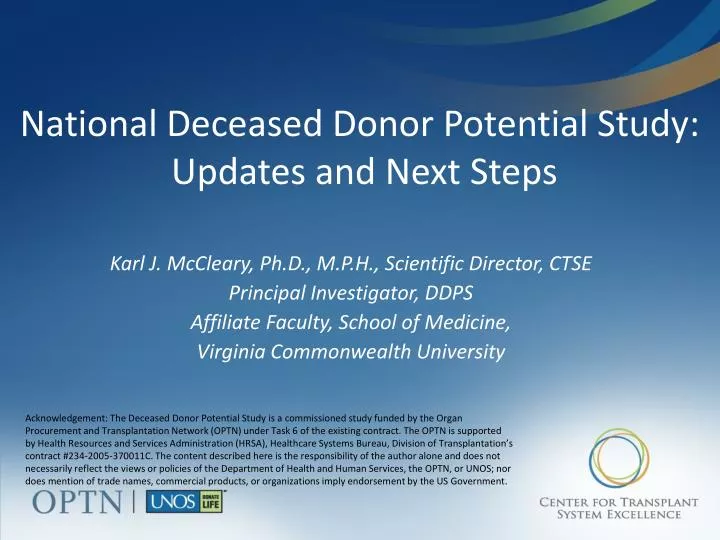 national deceased donor potential study updates and next steps