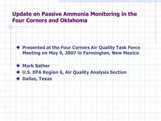 Update on Passive Ammonia Monitoring in the Four Corners and Oklahoma