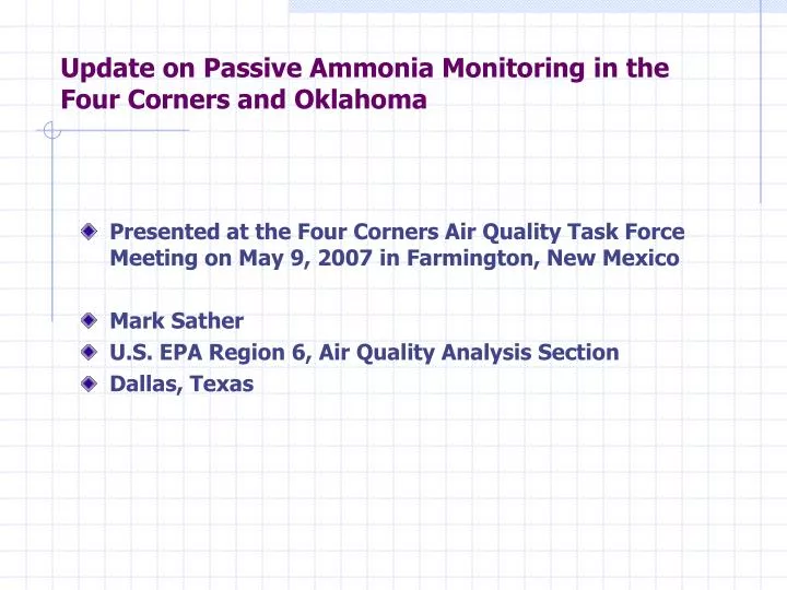 update on passive ammonia monitoring in the four corners and oklahoma
